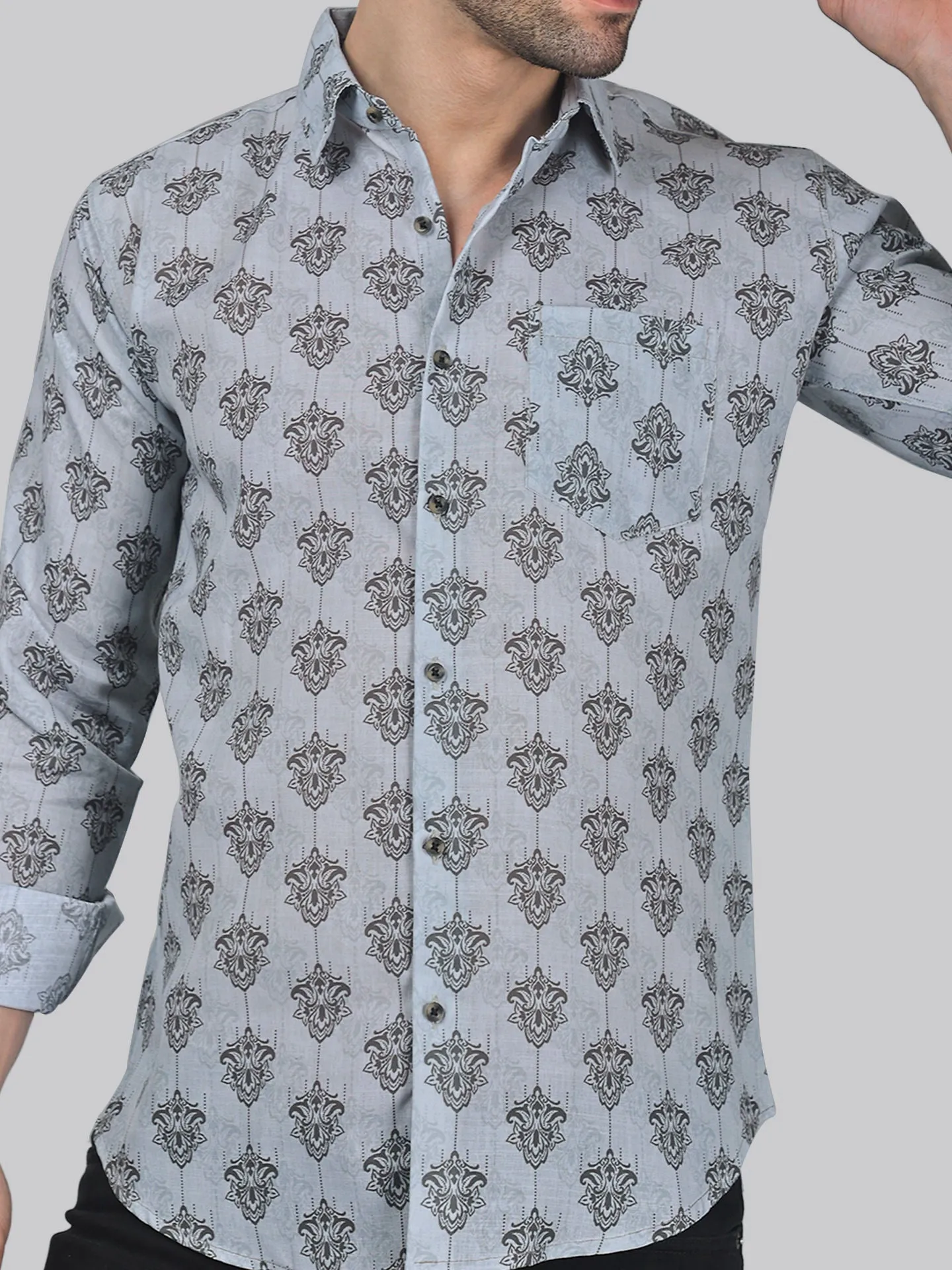 Flamingo Frenzy Men's Printed Full Sleeve Cotton Button-Up Shirt For Men