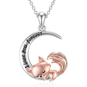 Fox Necklace Sterling Silver Cute Little Fox Heart Pendant Necklace Gifts for Girls Women Friends