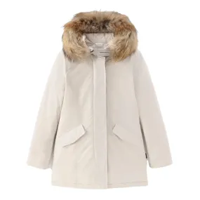 Giubbino Donna Woolrich Arctic Parka Luxury Pelliccia Removibile Bianco Panna