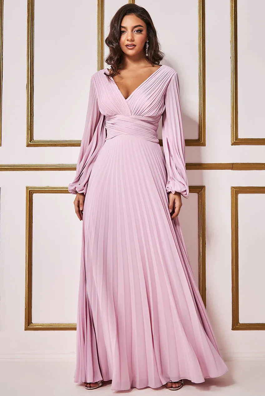 Goddiva Fully Pleated Chiffon Maxi Dress