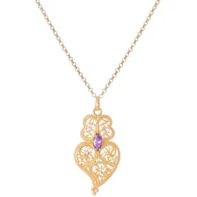 Gold Plated Heart of Viana Purple Zirconia Filigree Necklace