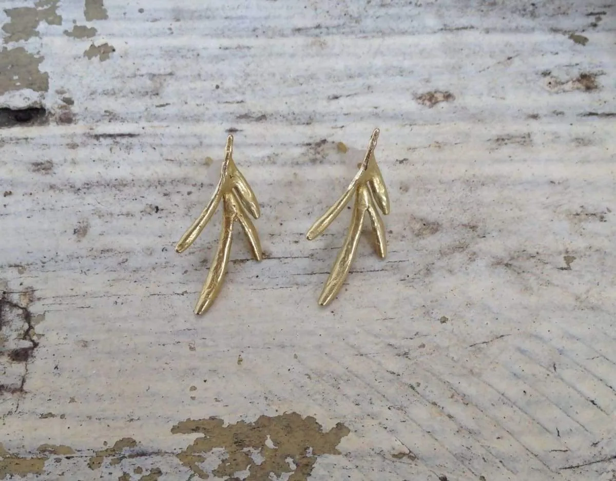 golden leafs post earrings, tree leaves, natural, organic, art jewelry, perfect moms gift, anniversary present, real tree leave, hand made,