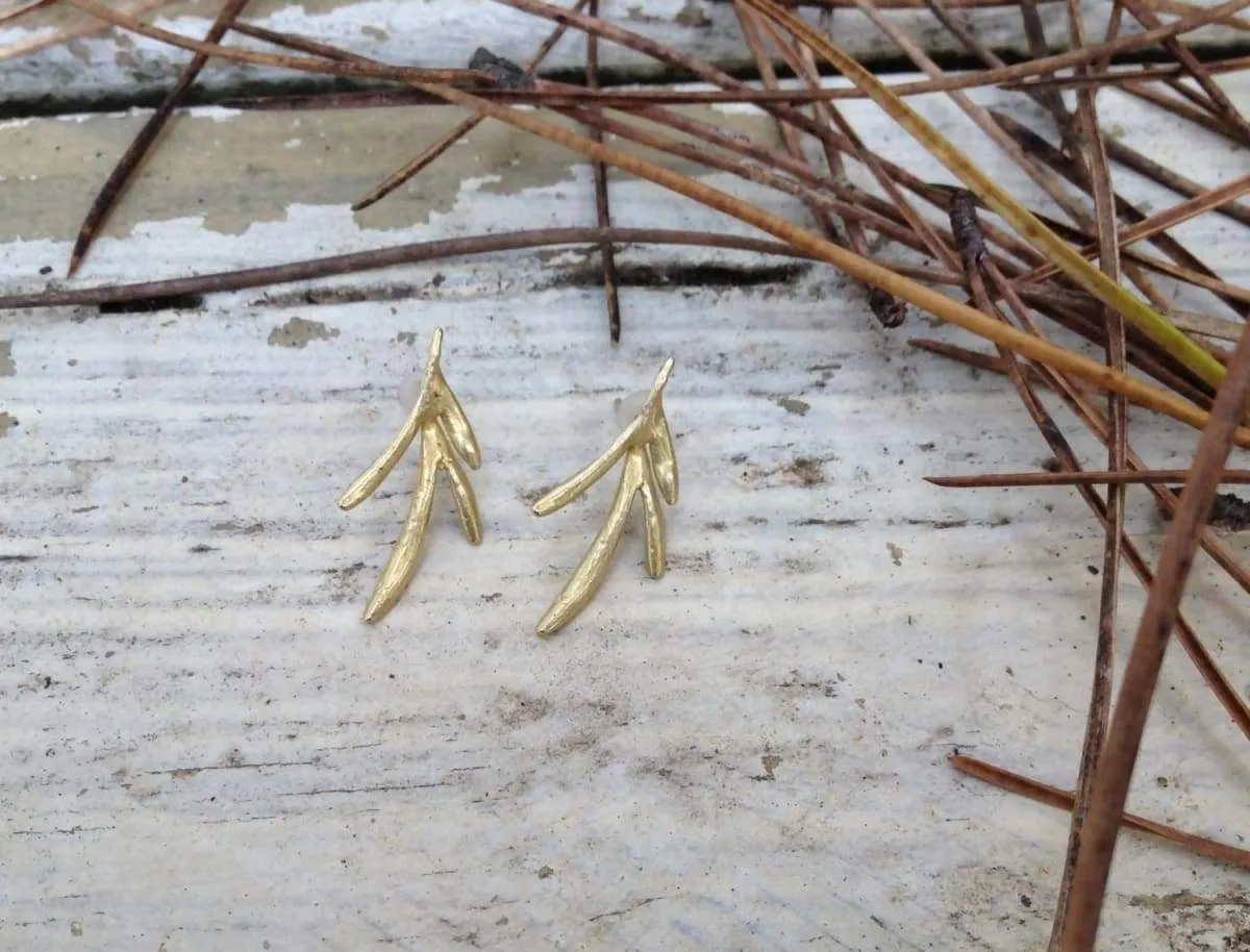 golden leafs post earrings, tree leaves, natural, organic, art jewelry, perfect moms gift, anniversary present, real tree leave, hand made,