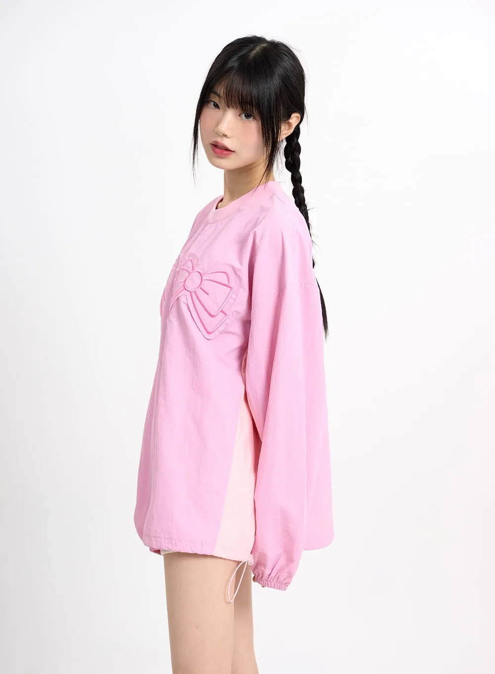 Graphic Ribbon Oversized Cotton Sweatshirt CM415