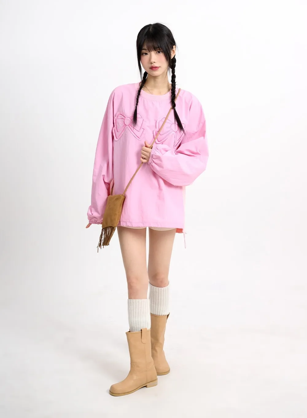 Graphic Ribbon Oversized Cotton Sweatshirt CM415