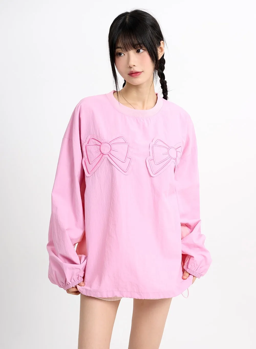 Graphic Ribbon Oversized Cotton Sweatshirt CM415