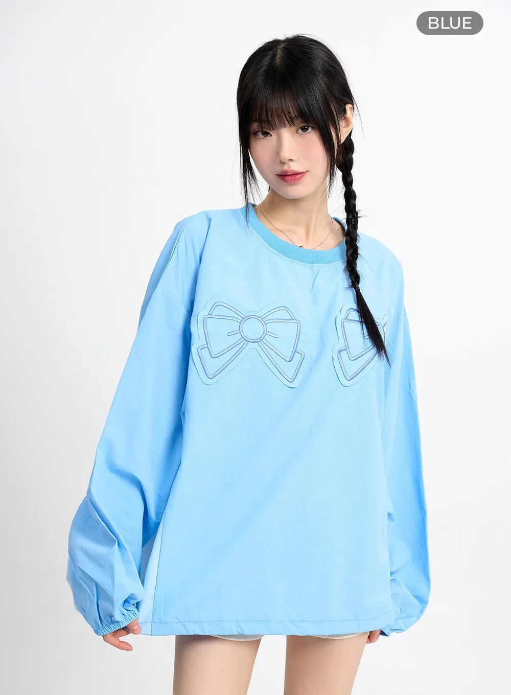 Graphic Ribbon Oversized Cotton Sweatshirt CM415