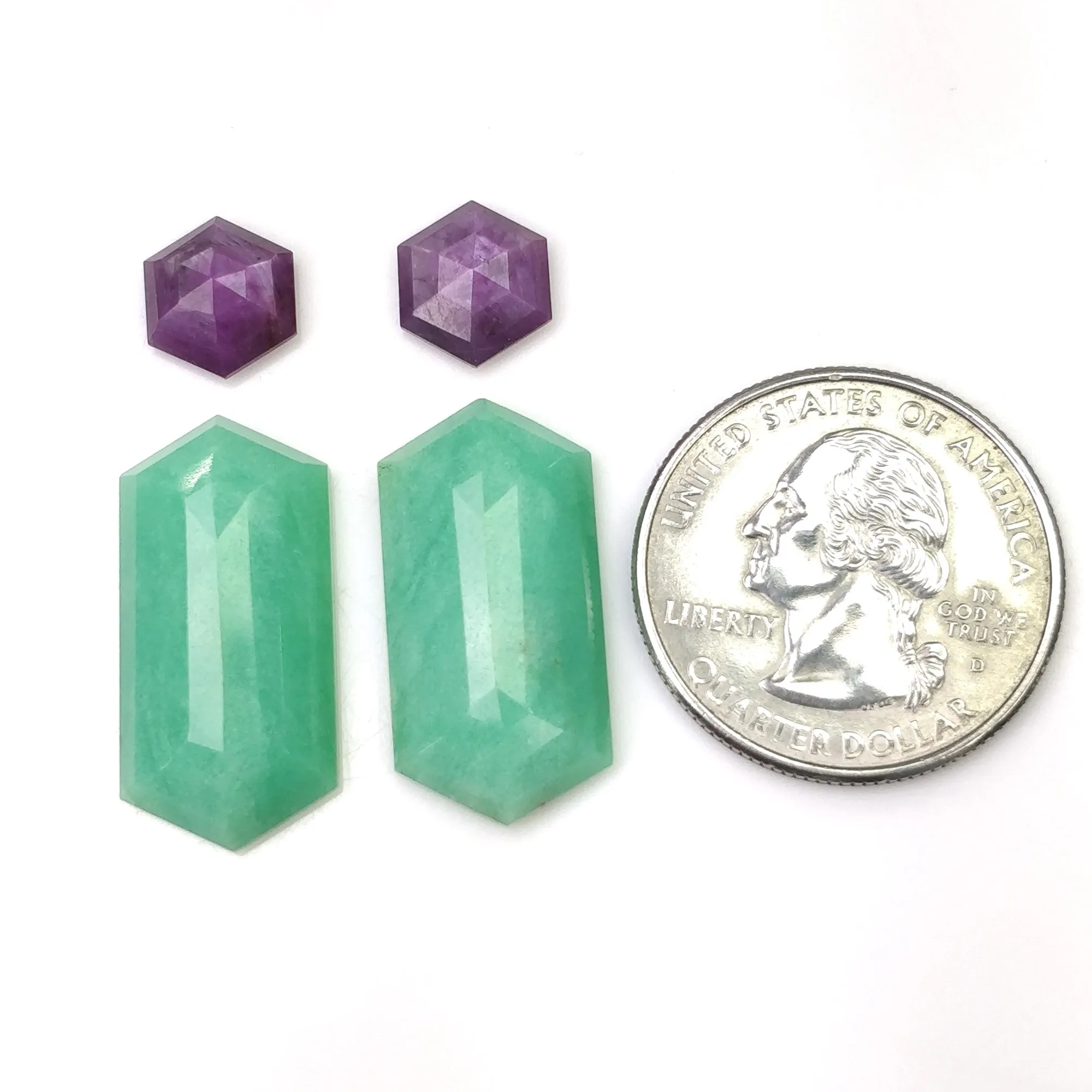 Green CHRYSOPRASE & Raspberry SAPPHIRE Gemstones Step Cut : 30.12cts Natural Untreated Hexagon Shape 10*9mm - 25*12mm 4pcs