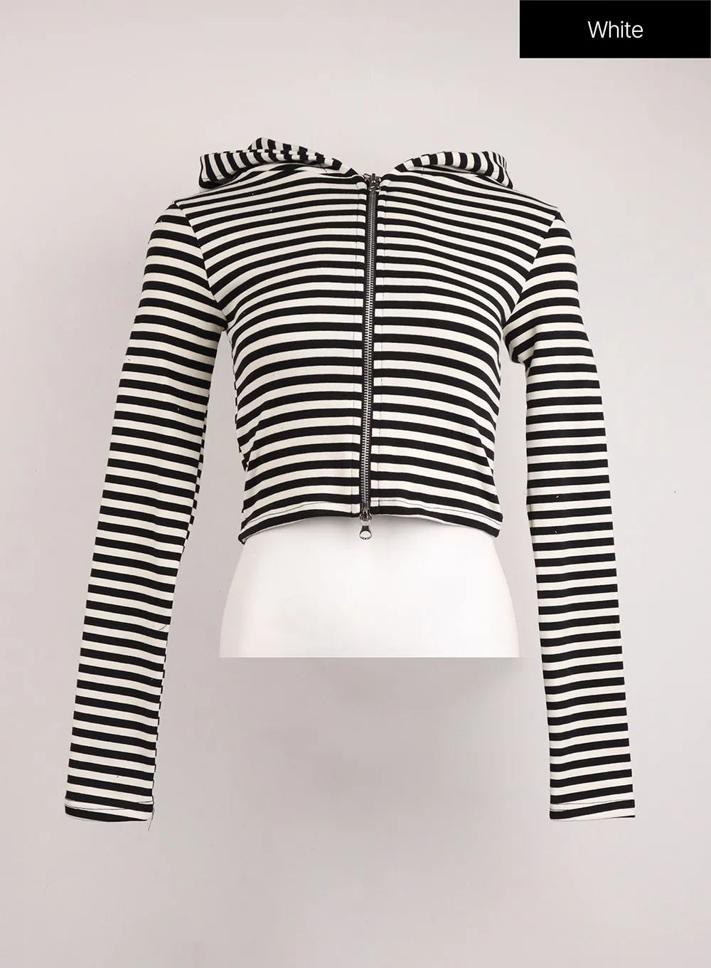 Grunge Slim Fit Stripe Crop Zip-Up Hoodie IJ410