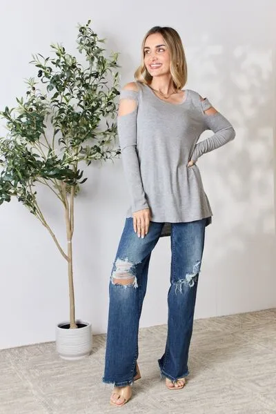 Hailey & Co Cutout Cold Shoulder Long Sleeve Top