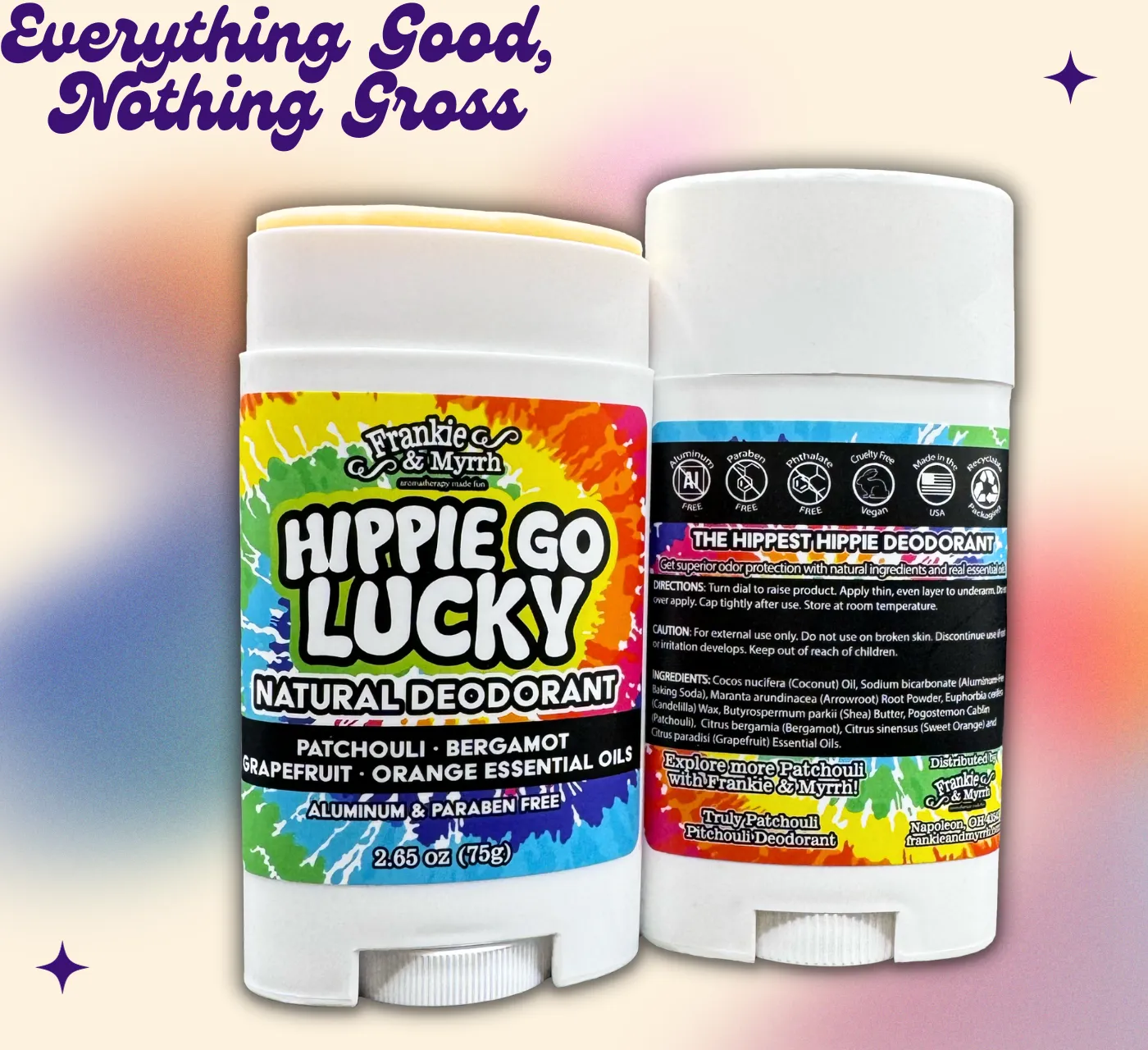 Hippie Go Lucky 2 Pack | Natural Deodorant | Patchouli, Bergamot, Sweet Orange, Grapefruit