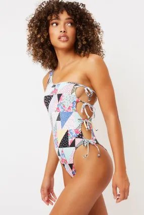 Honey One Shoulder Cheeky One Piece Swimsuit - Patchwork