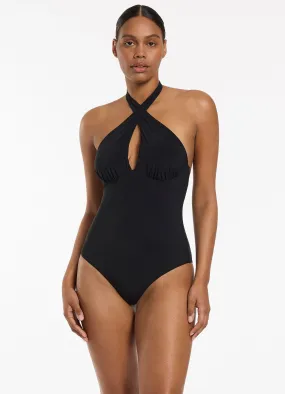 Jetset Cross Over Halter One Piece - Black