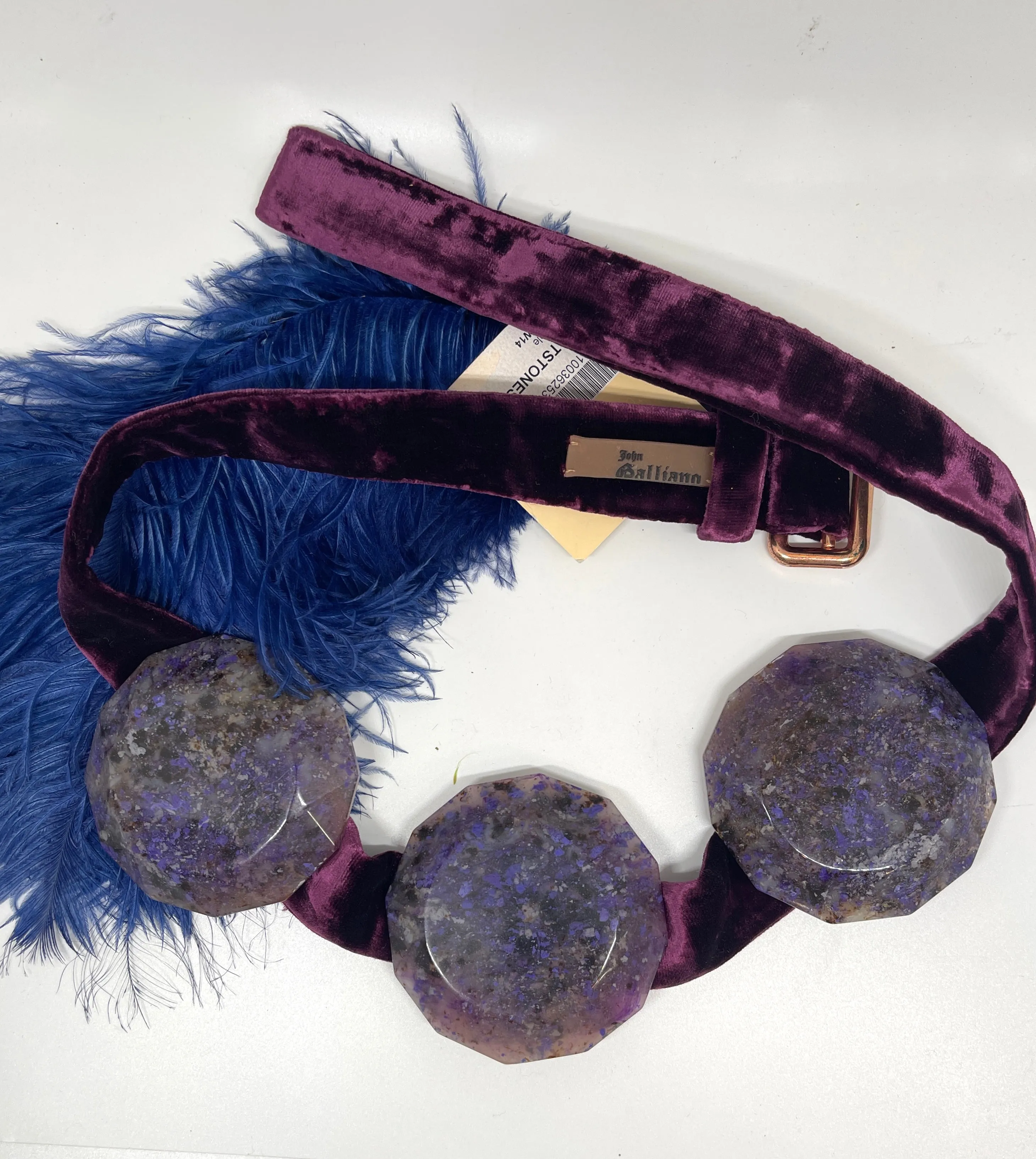 JOHN GALLIANO Beltstones Purple Velvet & Resin Belt, Small Medium