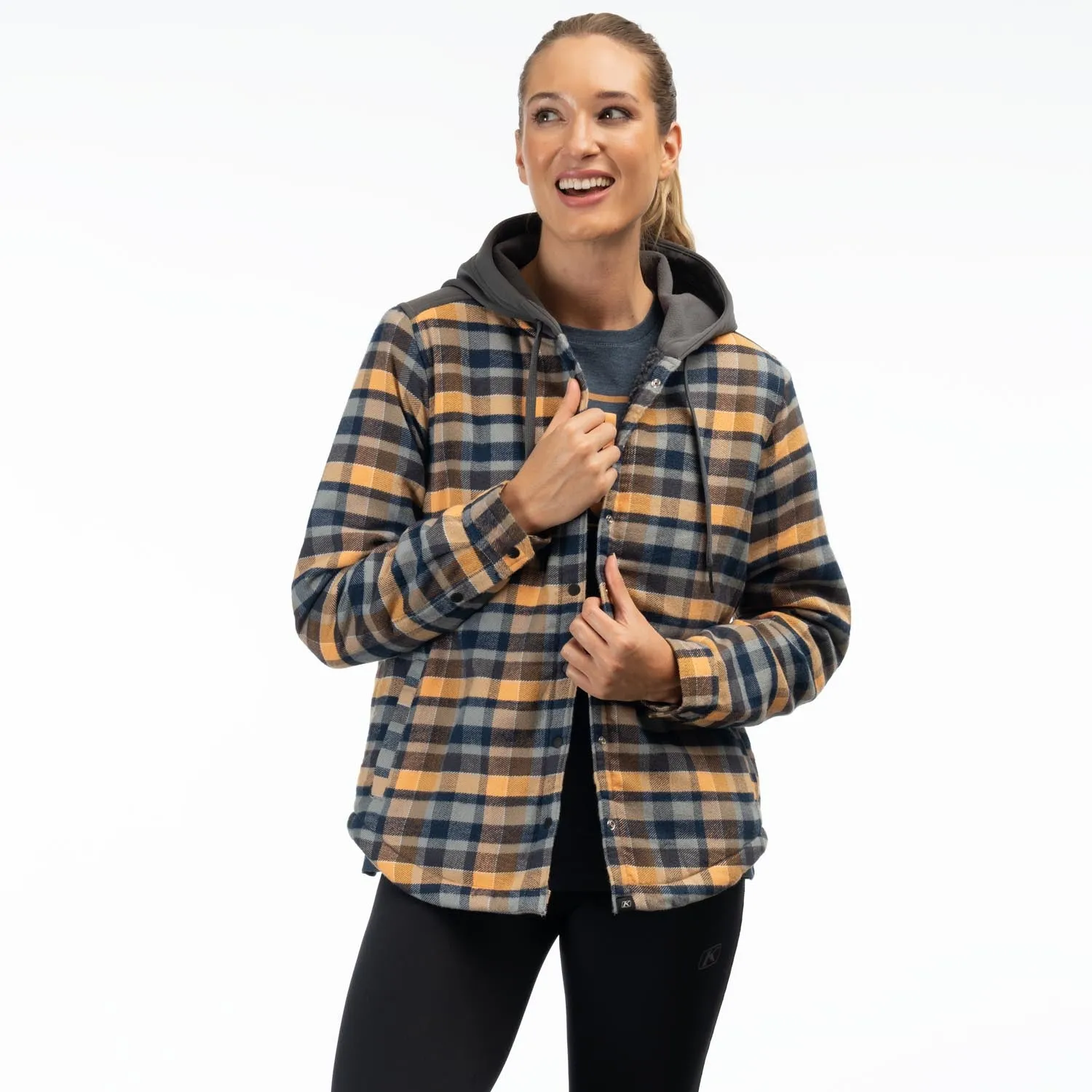 Klim Women's Big Sky Fleece Lined Flannel Hoody Mock Orange/Asphalt