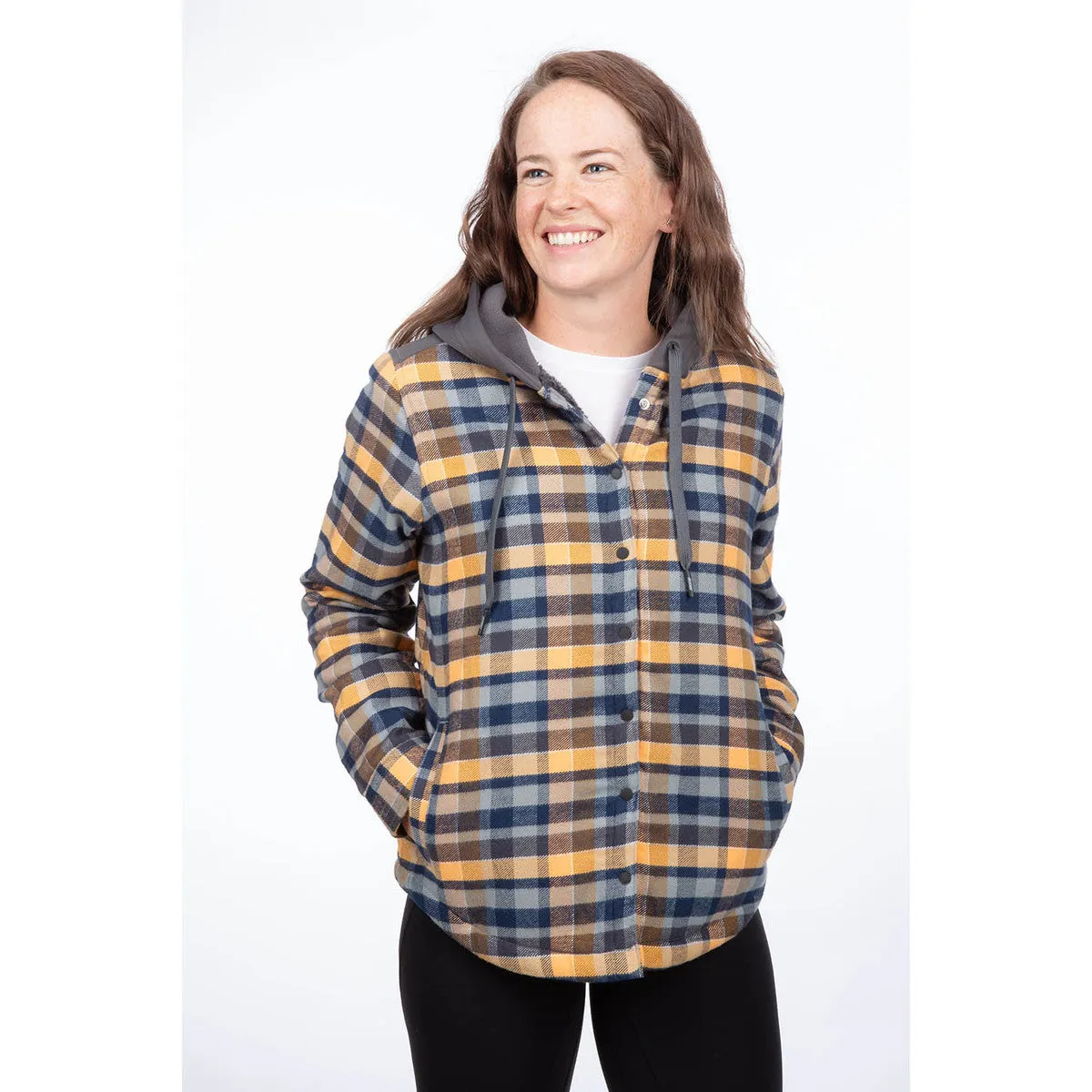 Klim Women's Big Sky Fleece Lined Flannel Hoody Mock Orange/Asphalt