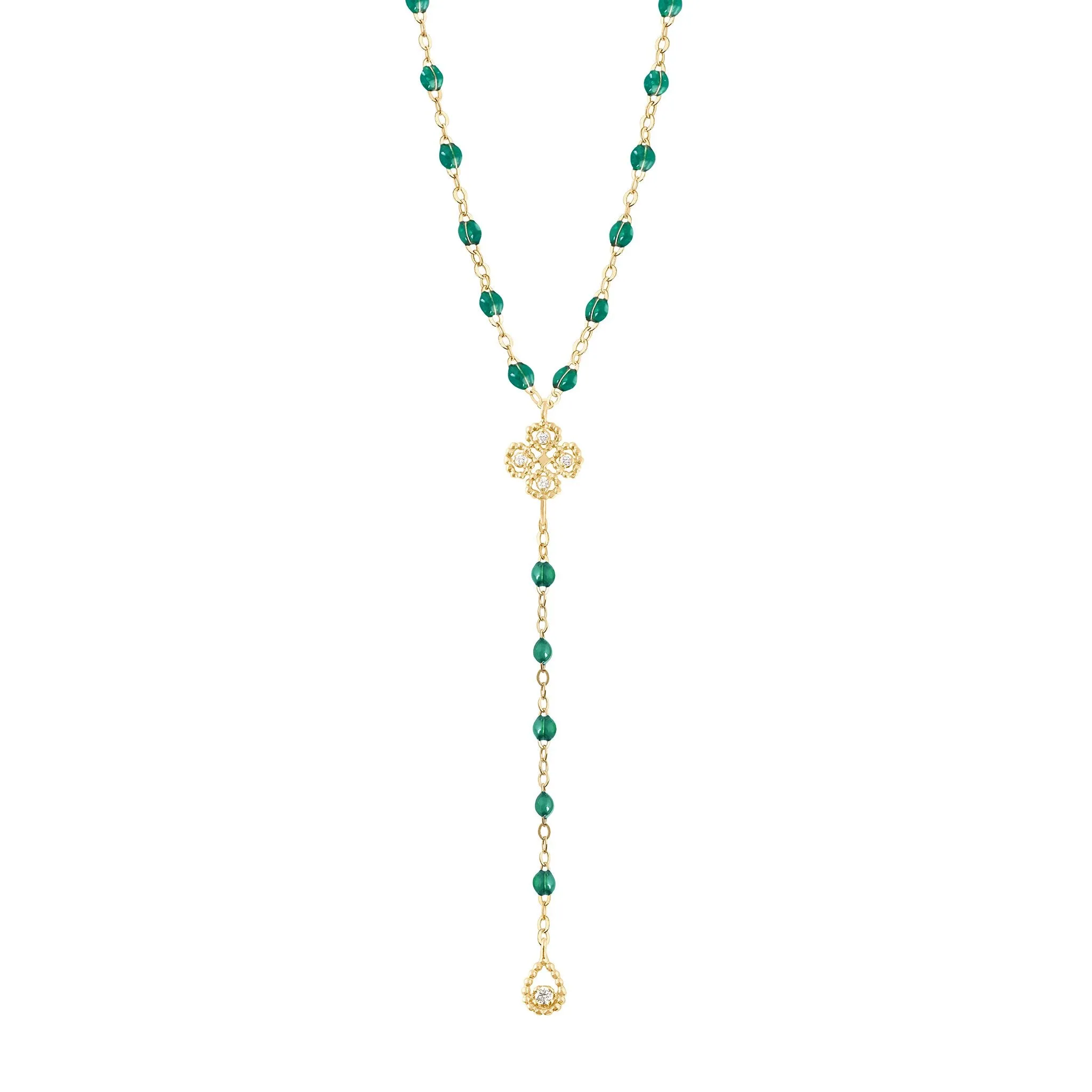 Lucky Classic Gigi Emerald diamond rosary, Yellow Gold, 17.7"