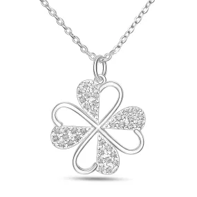 Lucky Infinity Heart Four Leaf Clover Necklace Silver