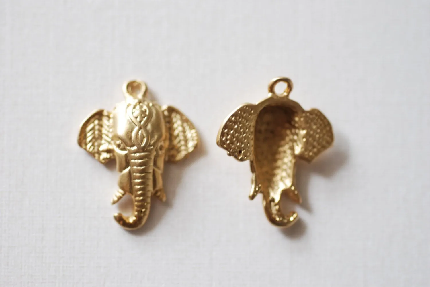 Matte Vermeil Wholesale Gold Elephant Head Charm - 18k gold plated over 925 sterling silver, animal pendant, lucky elephant charm, Safari Elephant,139