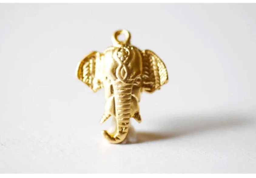 Matte Vermeil Wholesale Gold Elephant Head Charm - 18k gold plated over 925 sterling silver, animal pendant, lucky elephant charm, Safari Elephant,139