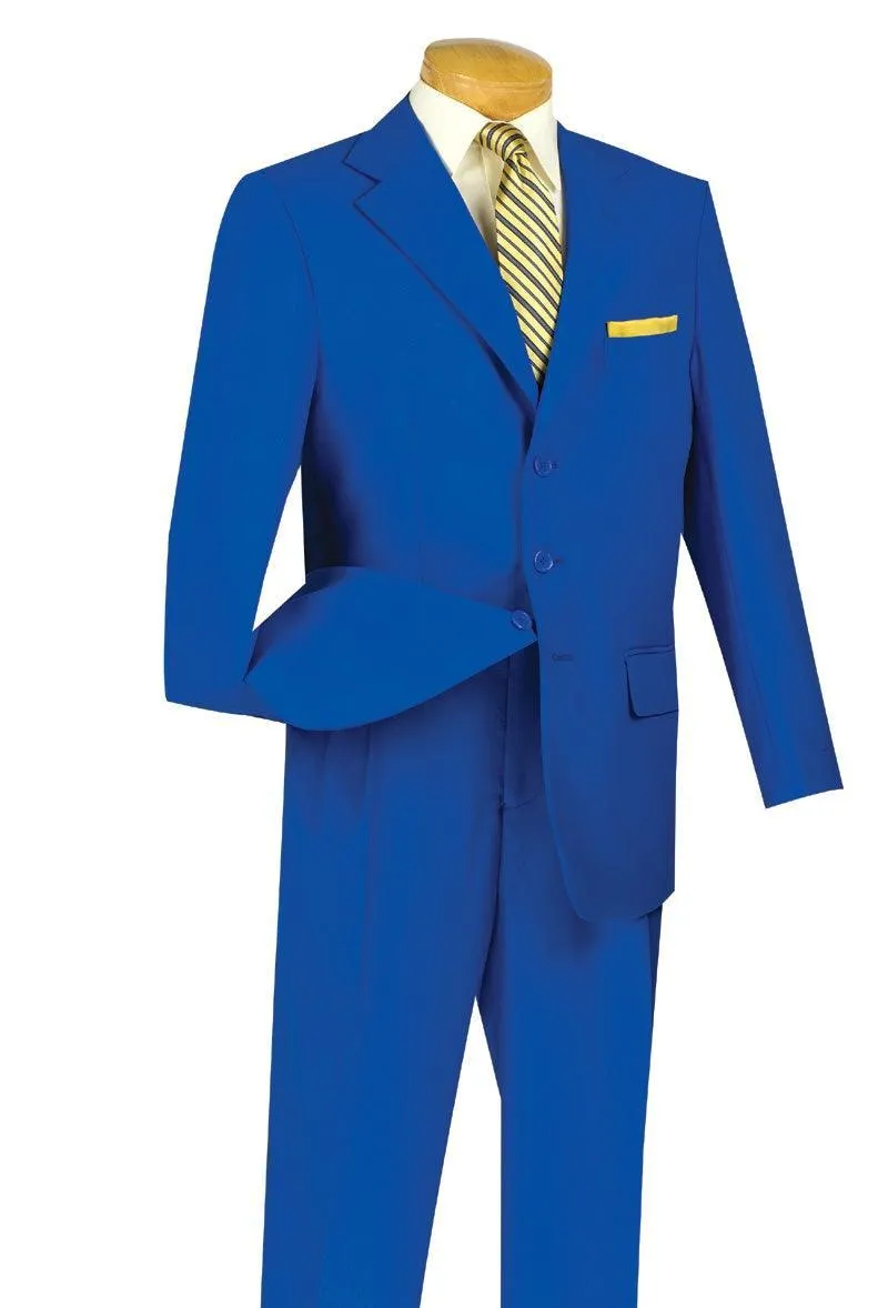 Men's Basic Two Piece, 3 buttons Suit Color Royal Blue