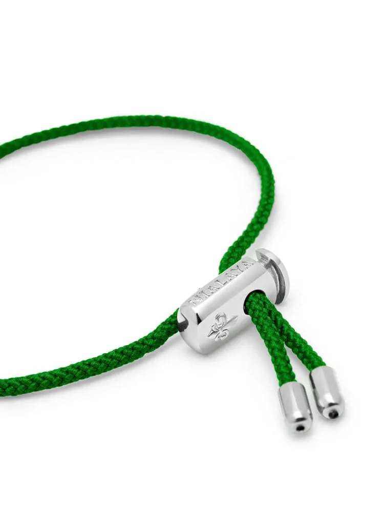 Men's Green String Bracelet with Adjustable Silver Lock