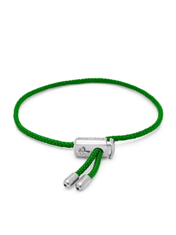 Men's Green String Bracelet with Adjustable Silver Lock