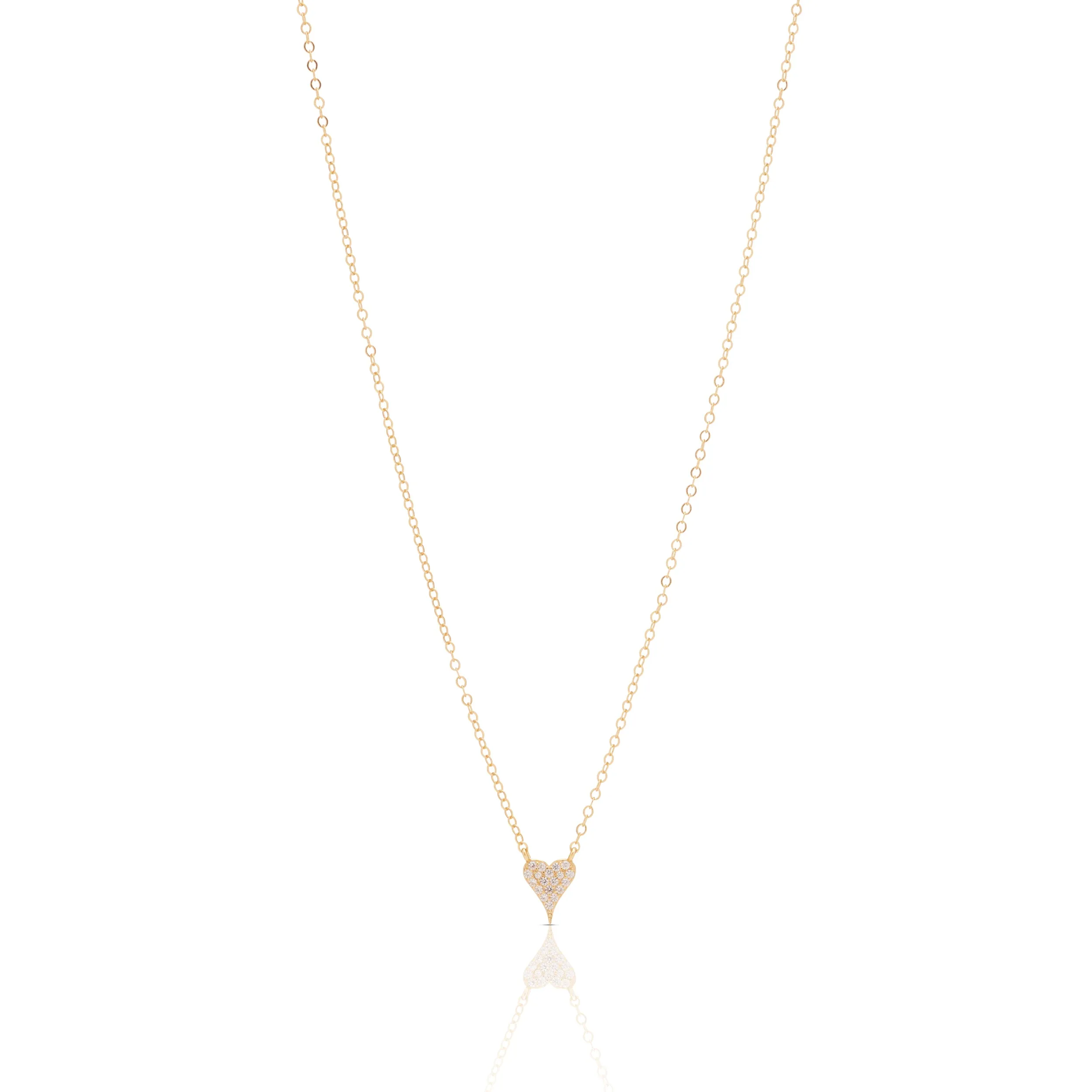 Mini Pave Heart Necklace - Gold