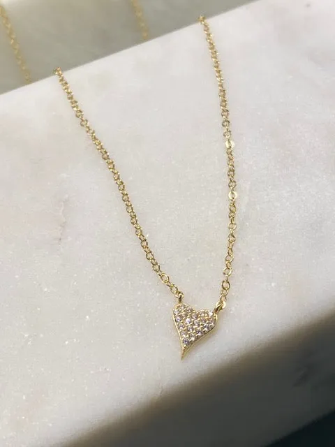 Mini Pave Heart Necklace - Gold