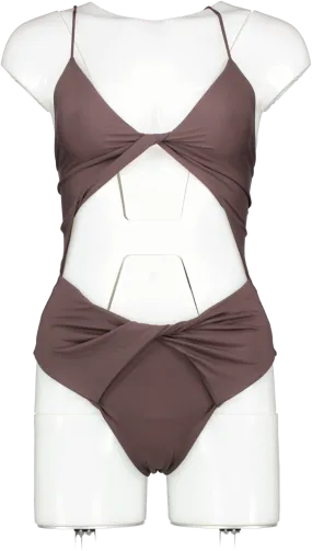 More Noir Brown Twisted One-piece Swimsuit UK S