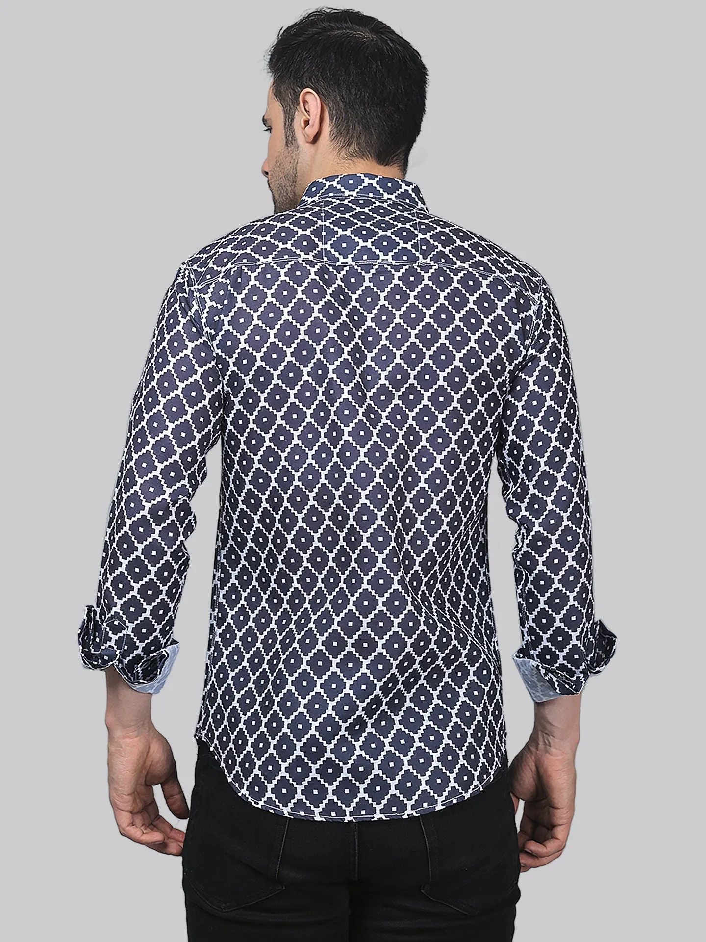 Opulent Men's Printed Full Sleeve Cotton Button-Up Shirt For Men