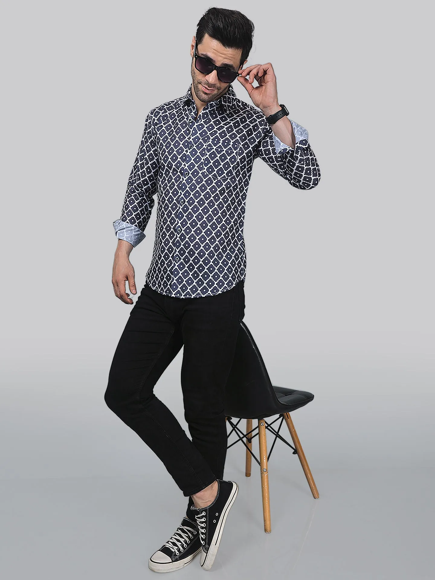 Opulent Men's Printed Full Sleeve Cotton Button-Up Shirt For Men