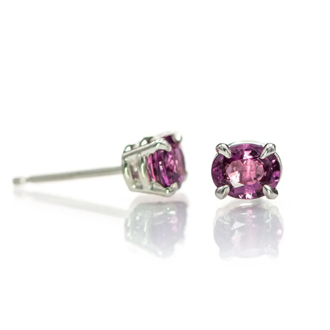 Oval Rhodolite Garnet Sterling Silver Basket Stud Earrings, Ready to Ship