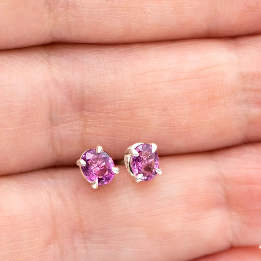 Oval Rhodolite Garnet Sterling Silver Basket Stud Earrings, Ready to Ship