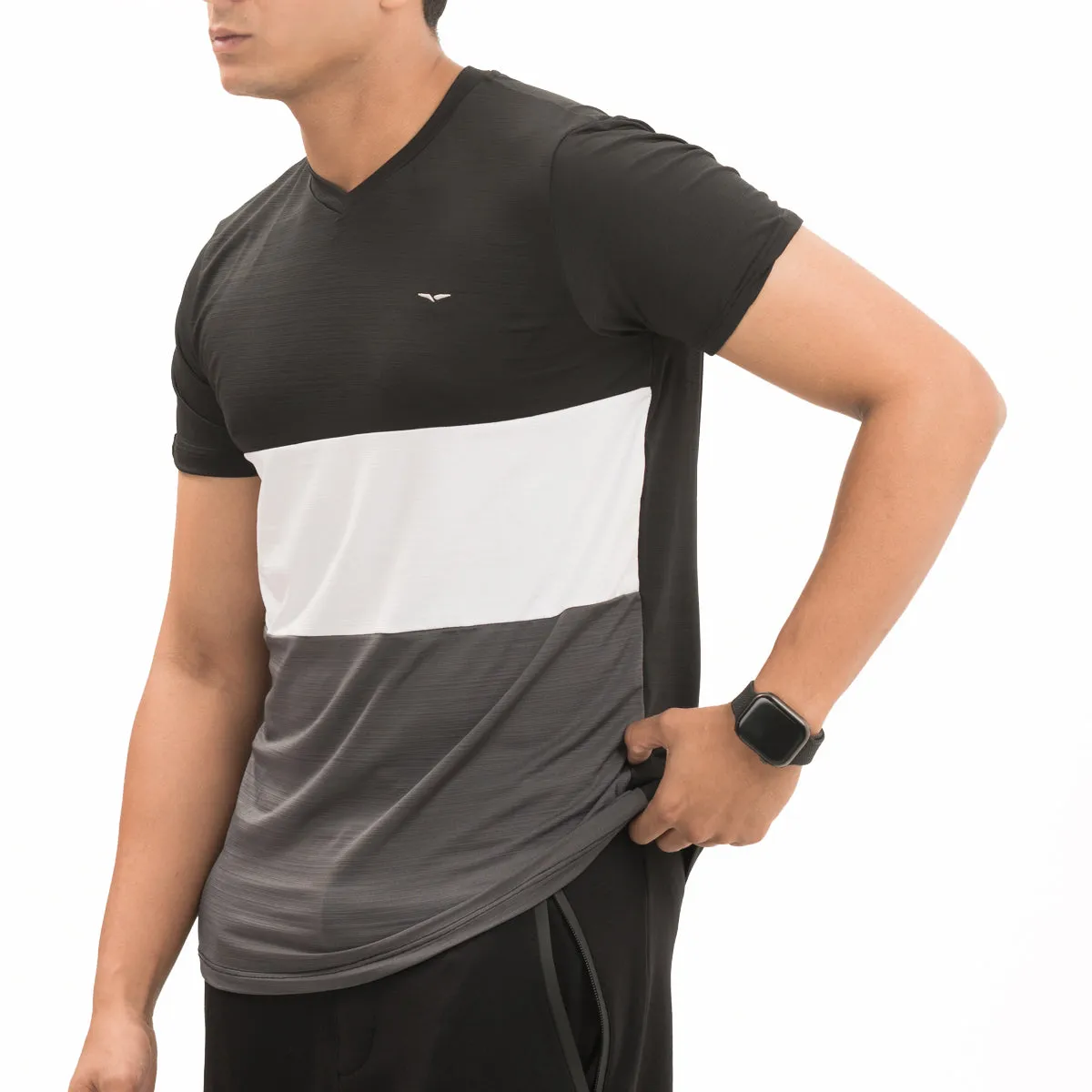 Panel Striped V-Neck-Black