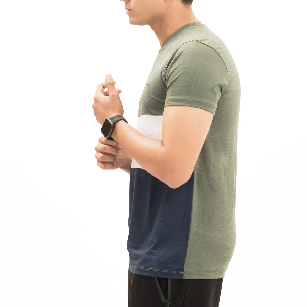 Panel Striped V-Neck-Olive