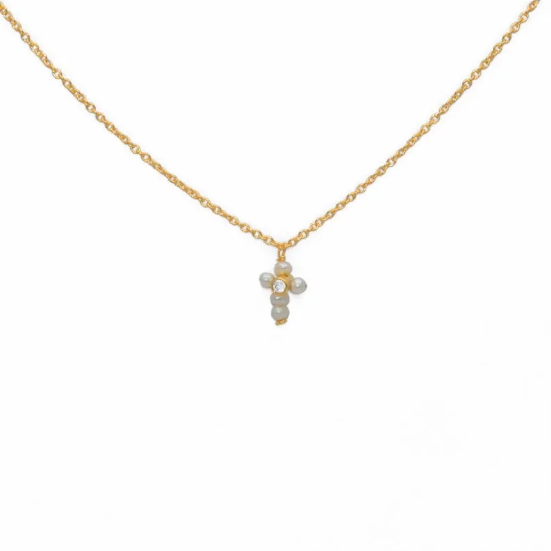 Pearl Cross Drop Necklace