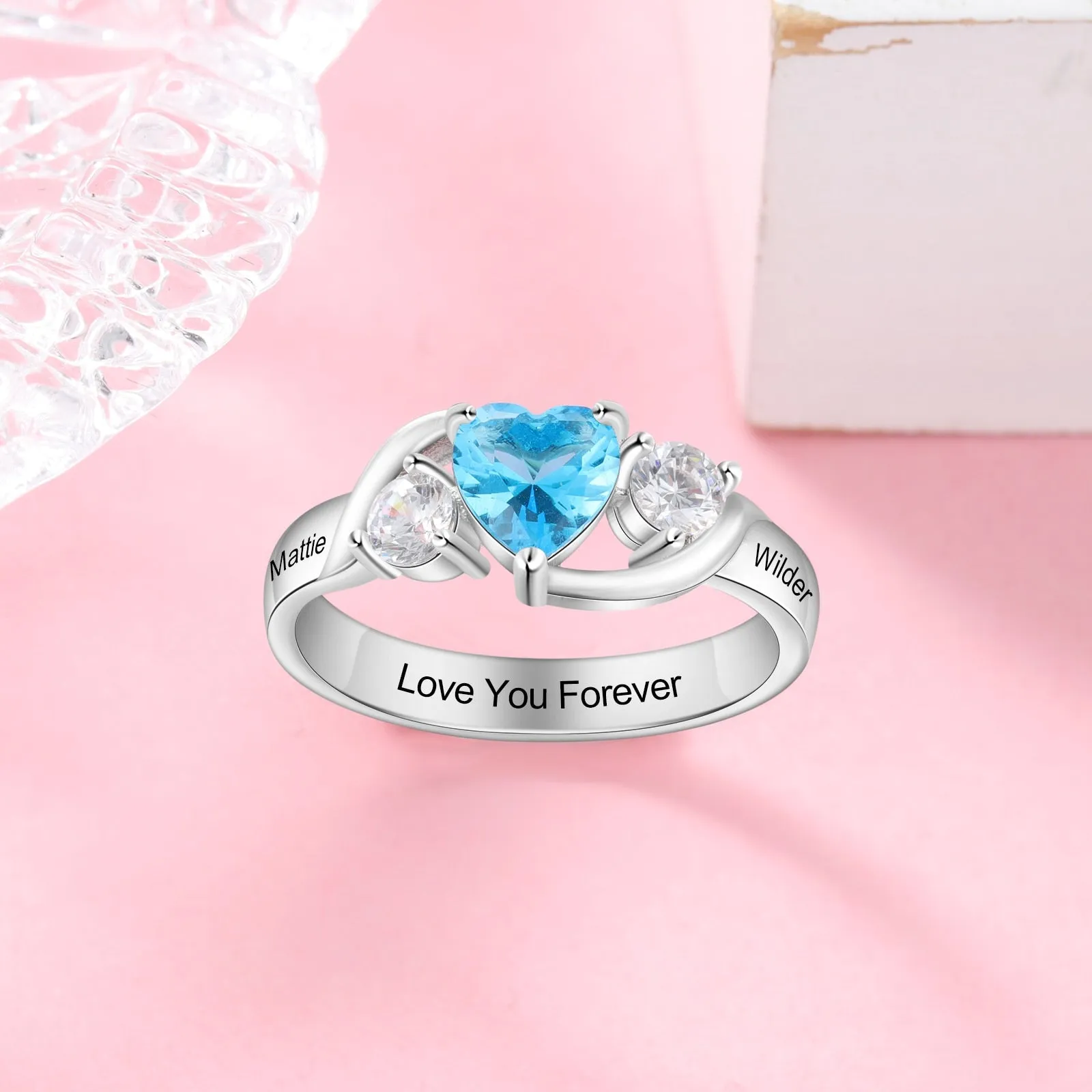 Personalized Birthstone Rings for Women Customized Engraving Promise Wedding Engagement Ring Gifts for Mother/ Mom