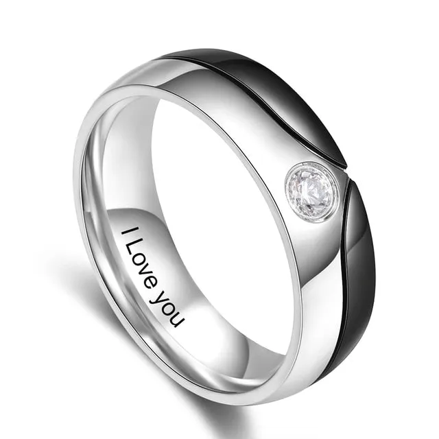 Personalized Stainless Steel Couple Rings With Zirconia