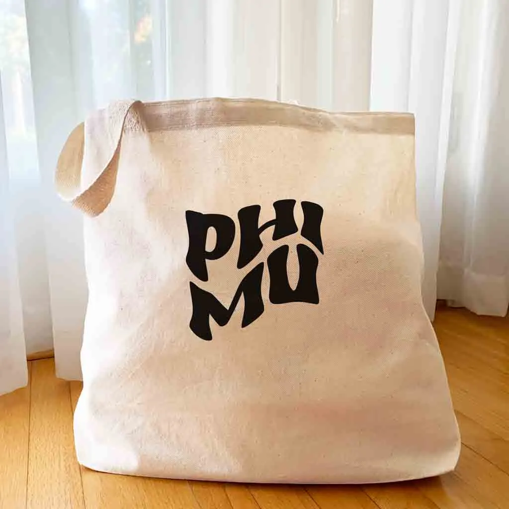 Phi Mu Large Canvas Sorority Tote Bag with Simple Mod Design