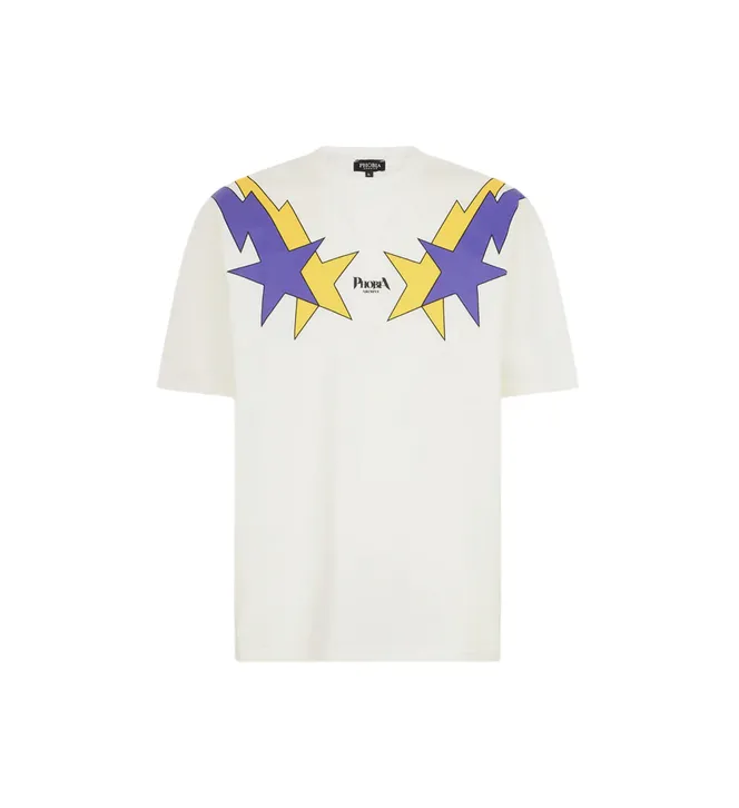 Phobia adult white short sleeve t-shirt PH00620 with yellow and purple starry lightning print