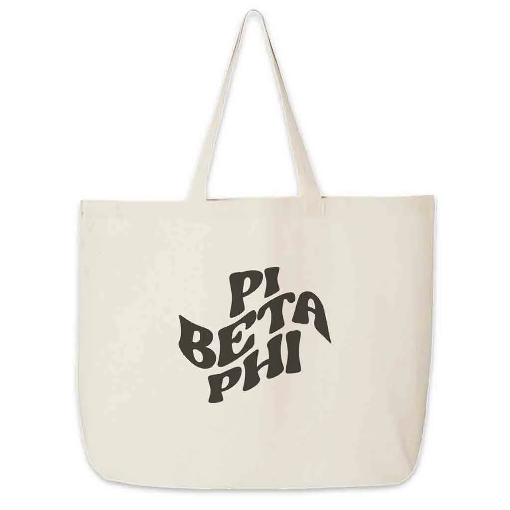 Pi Beta Phi Large Canvas Sorority Tote Bag with Simple Mod Design