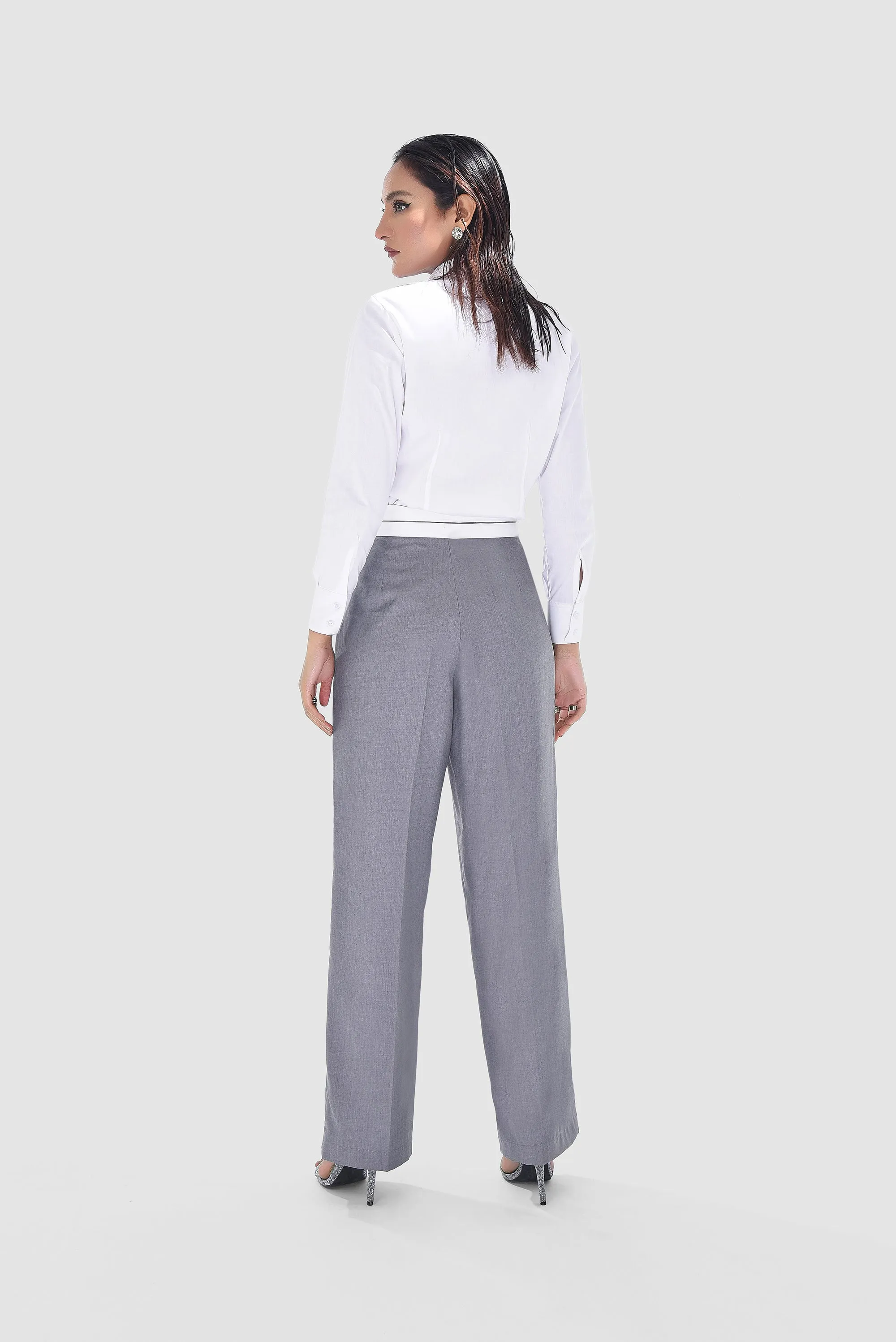 Pleated Pants with White Waistband