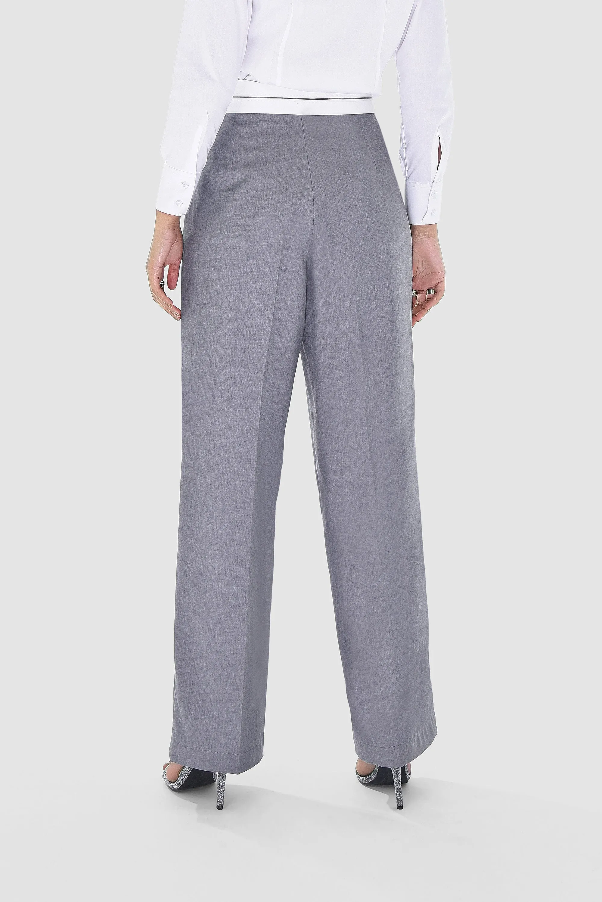 Pleated Pants with White Waistband