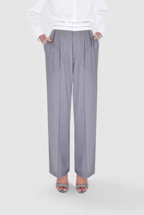 Pleated Pants with White Waistband