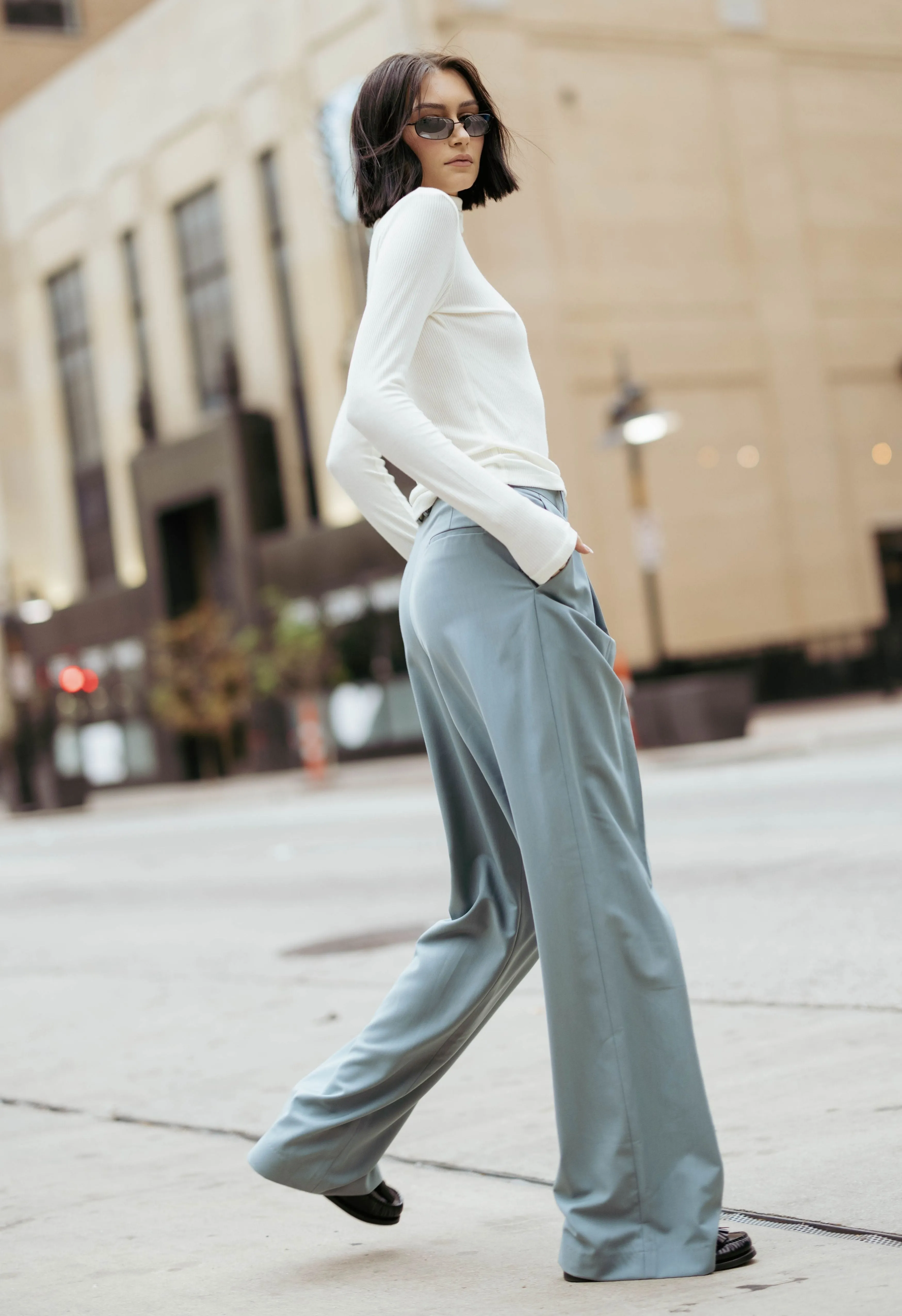 Pleated Trouser In Ocean Grey