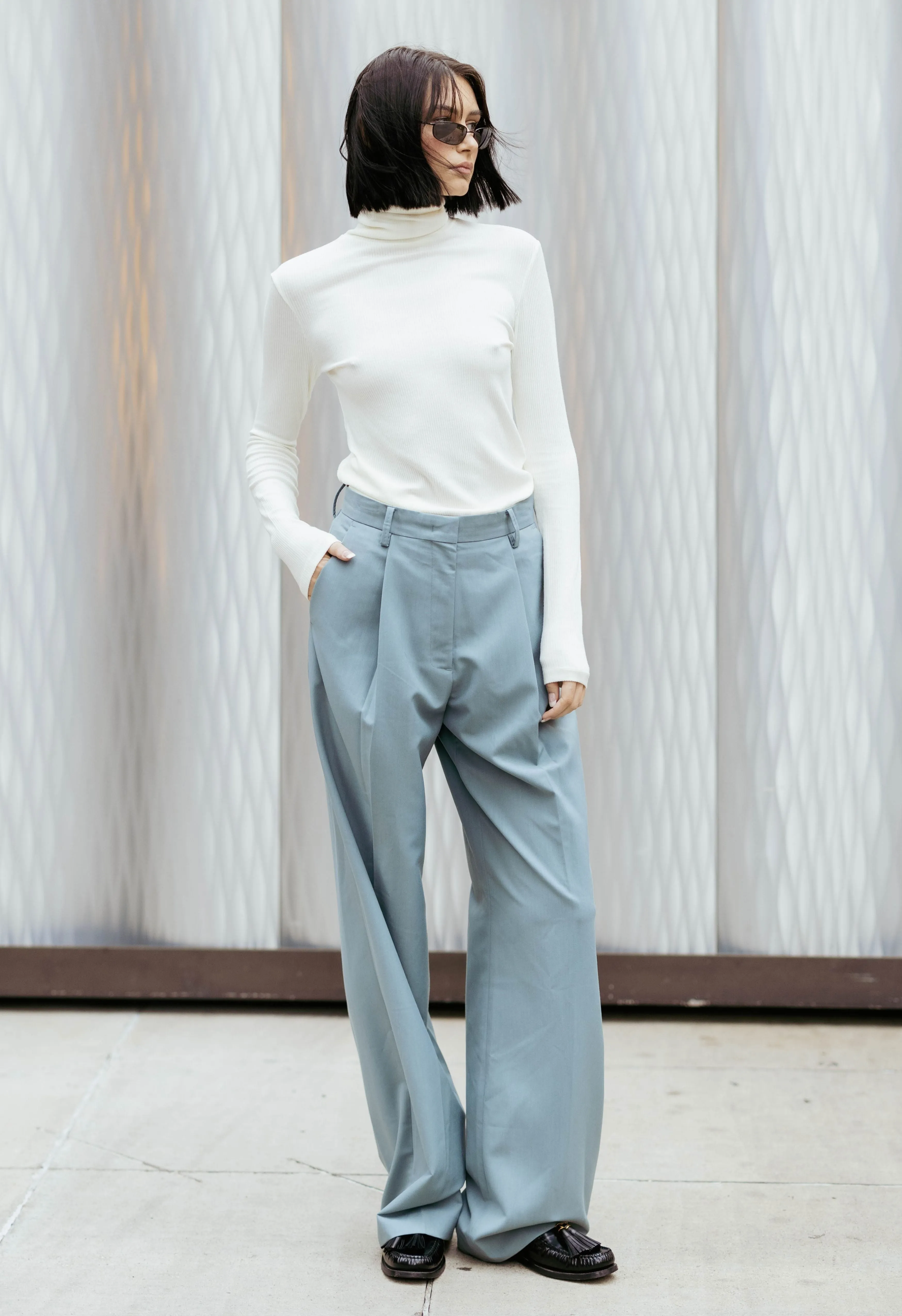 Pleated Trouser In Ocean Grey