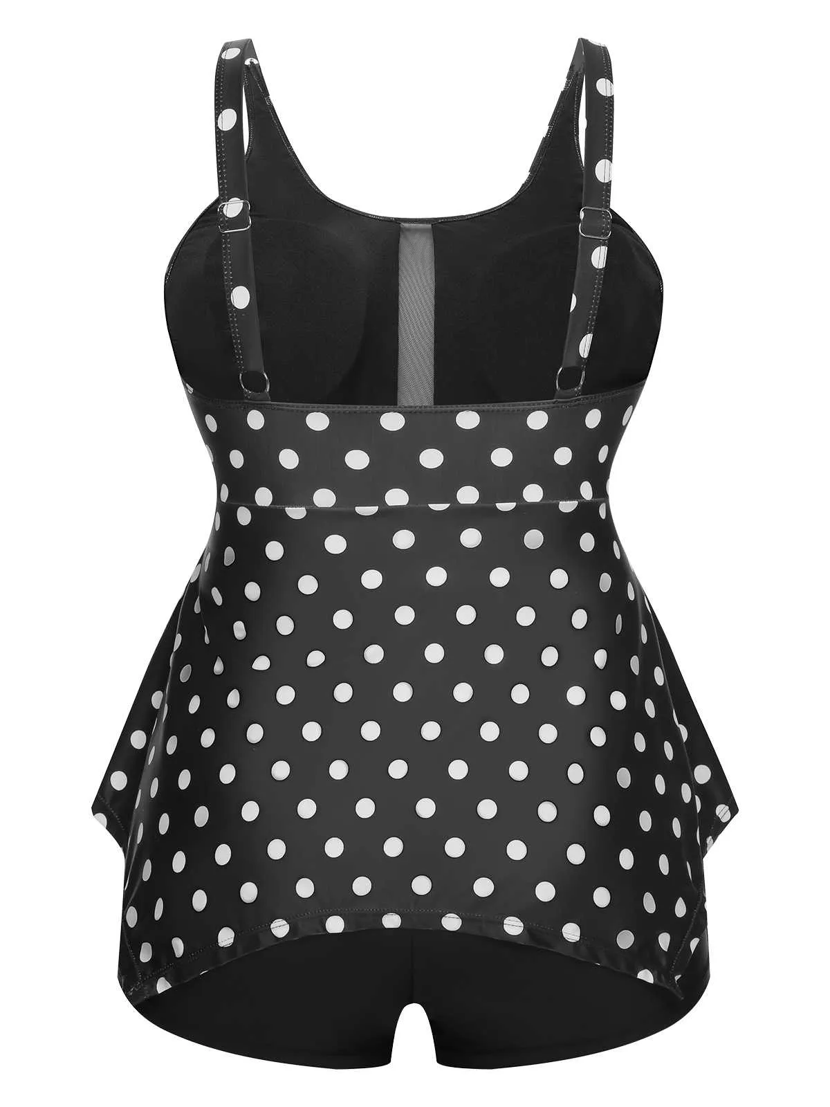 [Plus Size] 1960s Strap Transparent Mesh Polka Dots Swimsuit