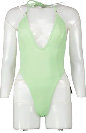 PrettyLittleThing Green Mini O Ring Plunge Macrame Swimsuit UK 6