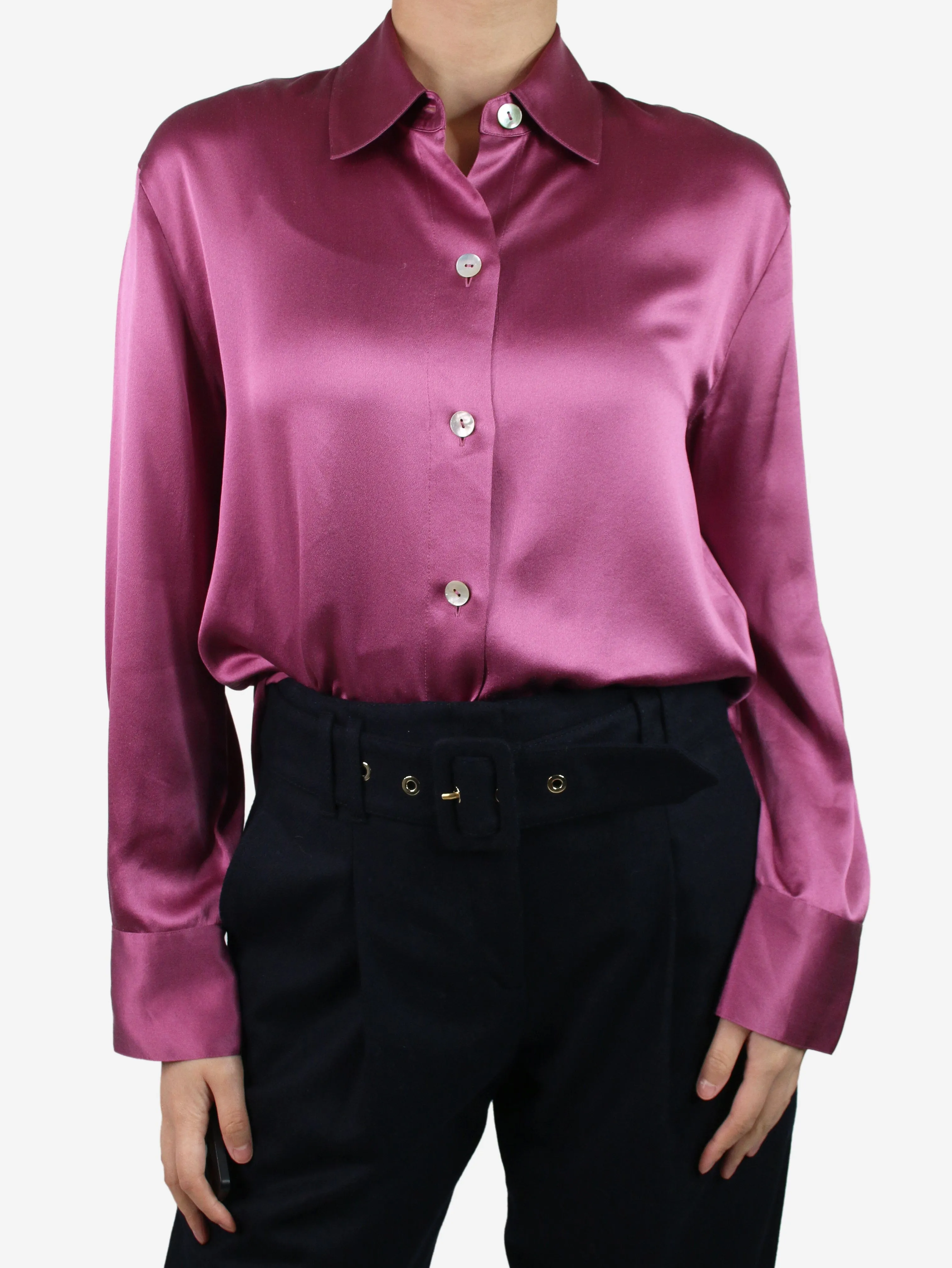 Purple button-up silk shirt - size M